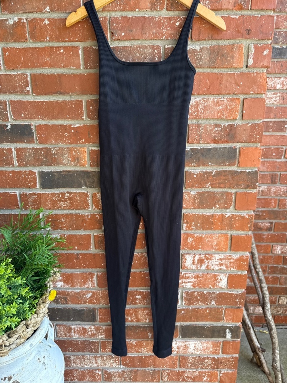 OQQ Women’s Black Ribbed Jumpsuit